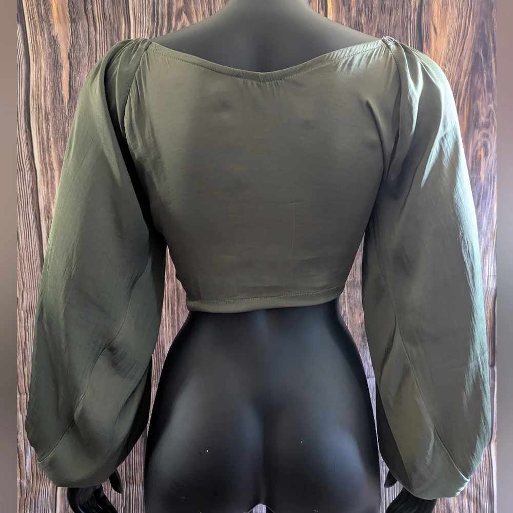 Reset By Jane Olive Green Tie-Front Blouse - Picture 4 of 8